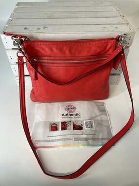 COACH 22421M MEDIUM CORAL PEBBLED LEATHER CROSSBODY BAG